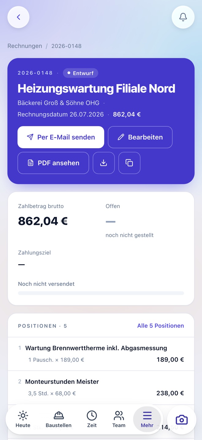 Werkerly: Rechnung als PDF-Vorschau in der App